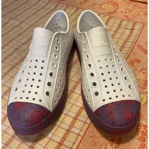 Native Jefferson Shoe White Purple Pink Sea Fan Dazzle Marble Slip On W8/M6 NWT